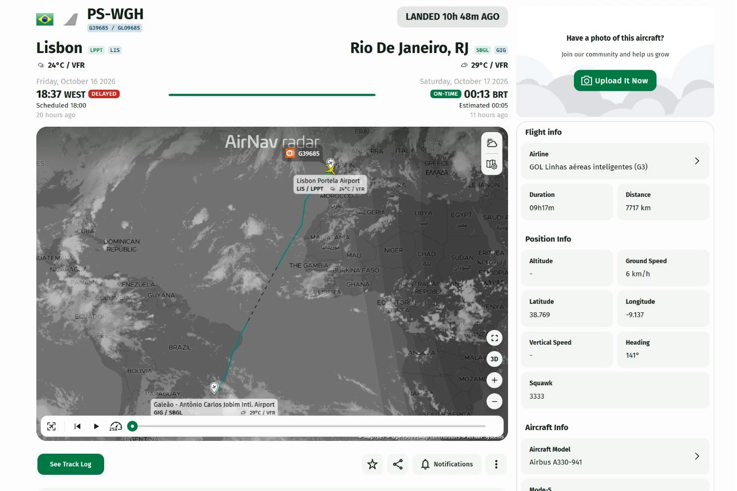 Voo de retorno do A330-900 PS-WGH