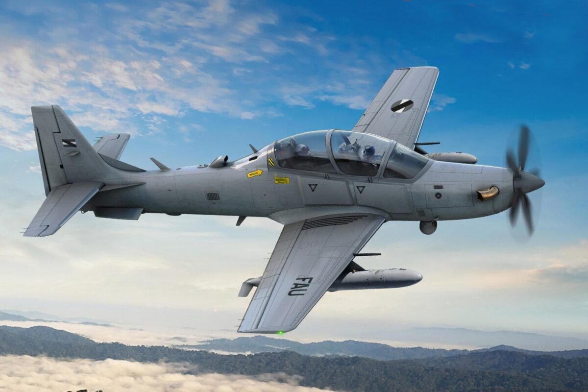 Ilustração do A-29 com as cores da Força Aérea do Uruguai (Embraer)