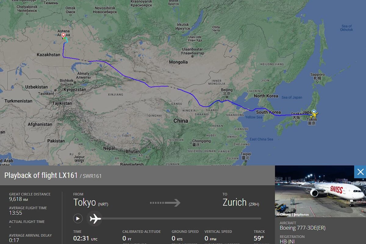 A rota incomum seguida pelo Boeing 777 da Swiss