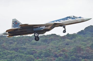 Um dos protótipos do Su-57 em Zhuhai